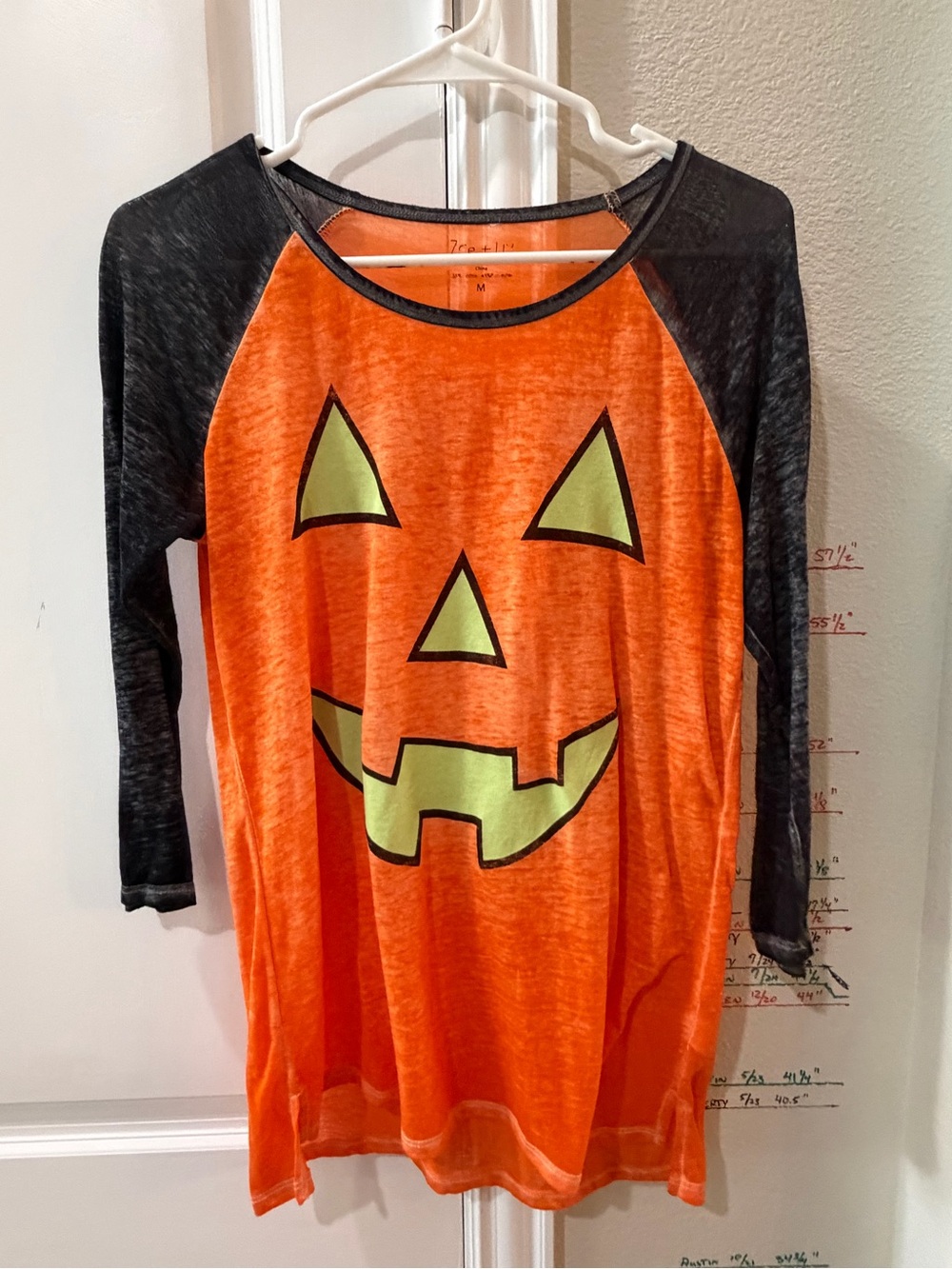 Orange & Black Pumpkin Face Raglan Long Sleeve Tee